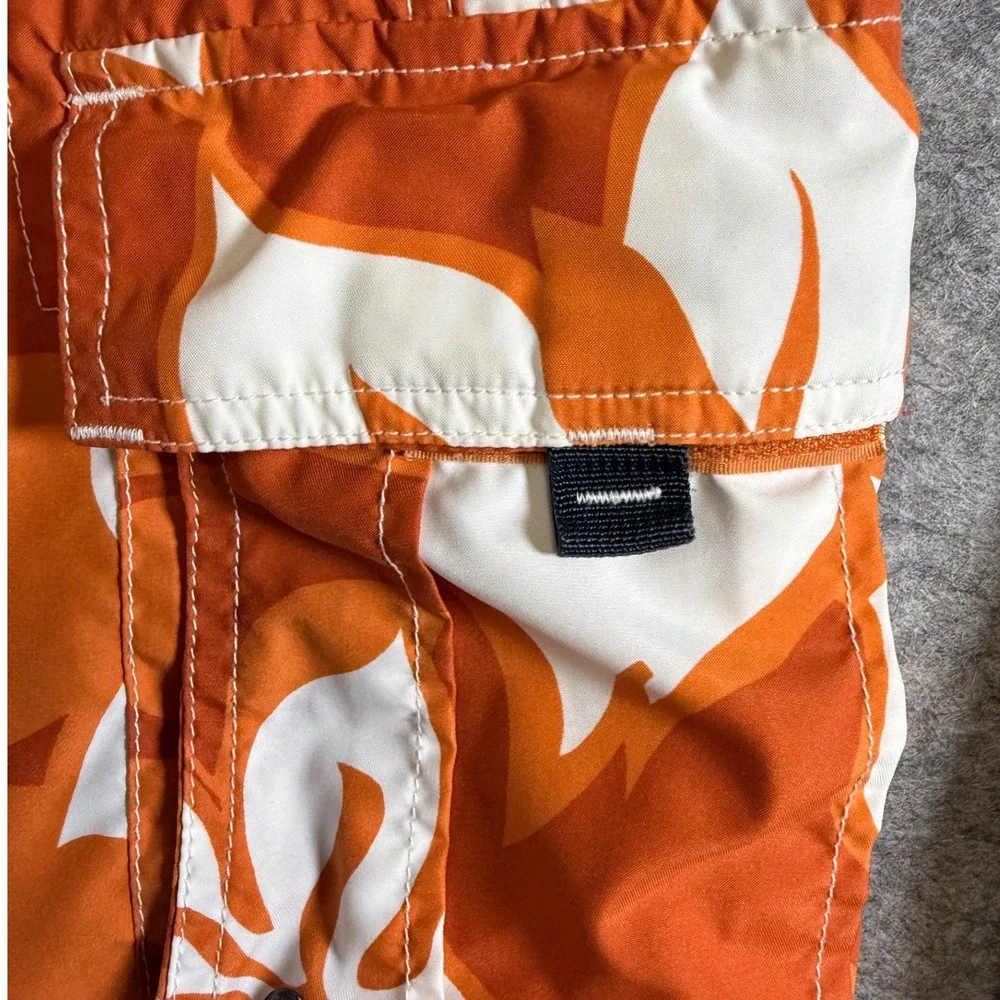 Abercrombie Original Boys Size L 14 Orange Hawaiian Floral Cargo Swim Trunks